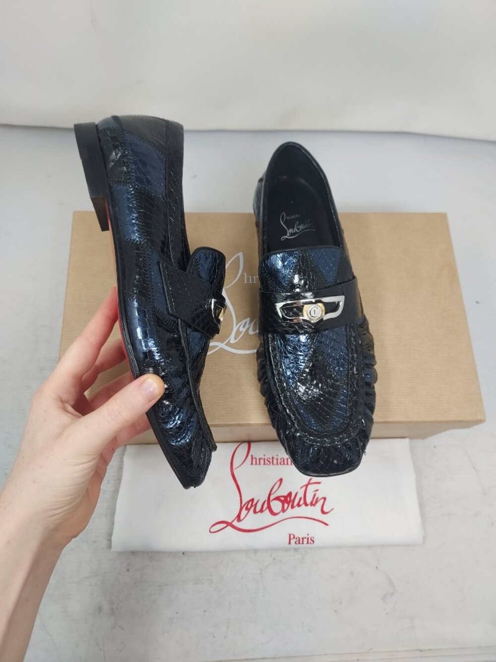 CHRISTIAN LOUBOUTIN WOMEN Patchwork Blue Mocallista Snakeskin Loafer
